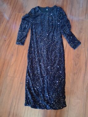 Black Sequin Long Sleeve Cocktail Dress